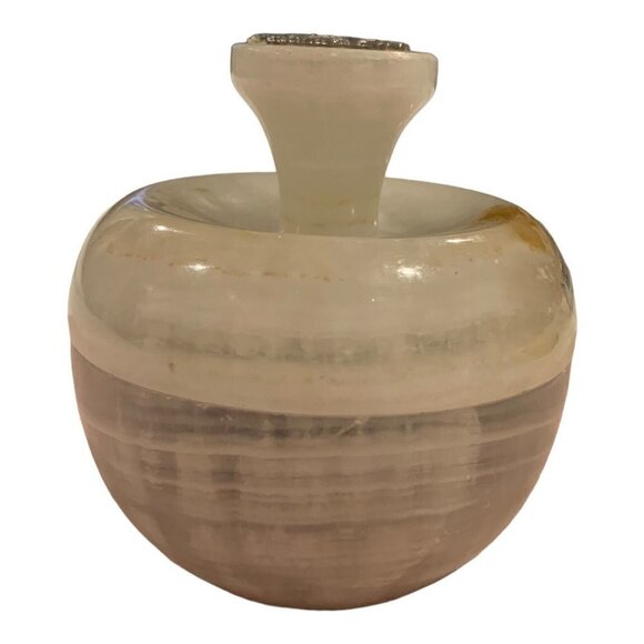 Onyx Trinket Dish Paperweight Jar With Carved Handle Lid Light Honey Round READ - Picture 6 of 11